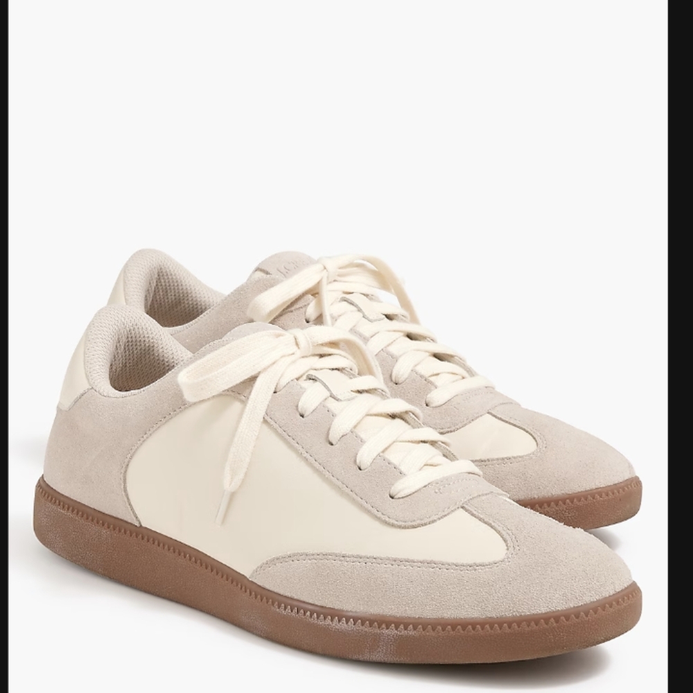 J. Crew Cream and Brown Low-Top Suede-Trim Sneakers